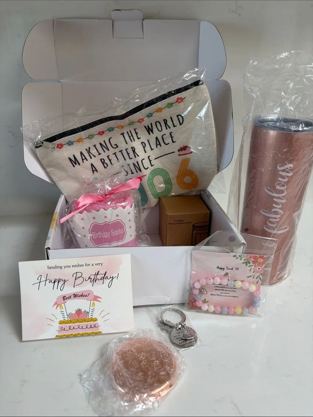 Birthday Gift Box Set with Pink 'Fabulous' Tumbler and Pastel Accessories